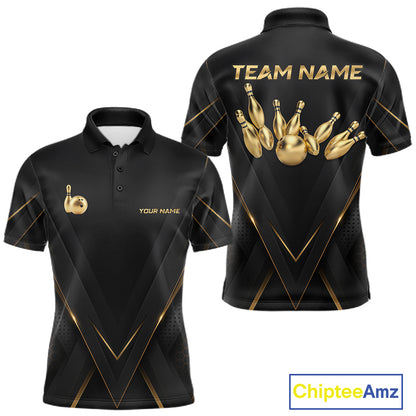 Custom Black Gold Bowling Jersey for Men Bowling Team Shirts Polo & 1/4 Zip Bowling League HNT474
