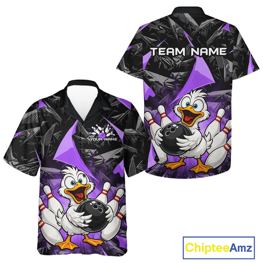 Custom Purple Funny Duck Hawaiian Bowling Jersey Bowling Team Shirts Bowling Uniform HNT233