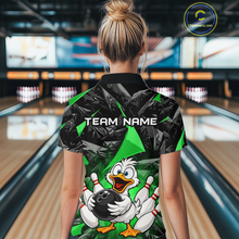 Load image into Gallery viewer, Custom Green Funny Duck Bowling Jersey for Women Bowling League Bowling Team Shirts Polo &amp; 1/4 Zip HN233
