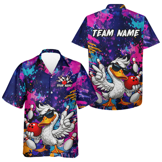Custom Graffiti Duck Hawaiian Bowling Jersey for Men Women Bowling Team Shirts Bowling League HNT234