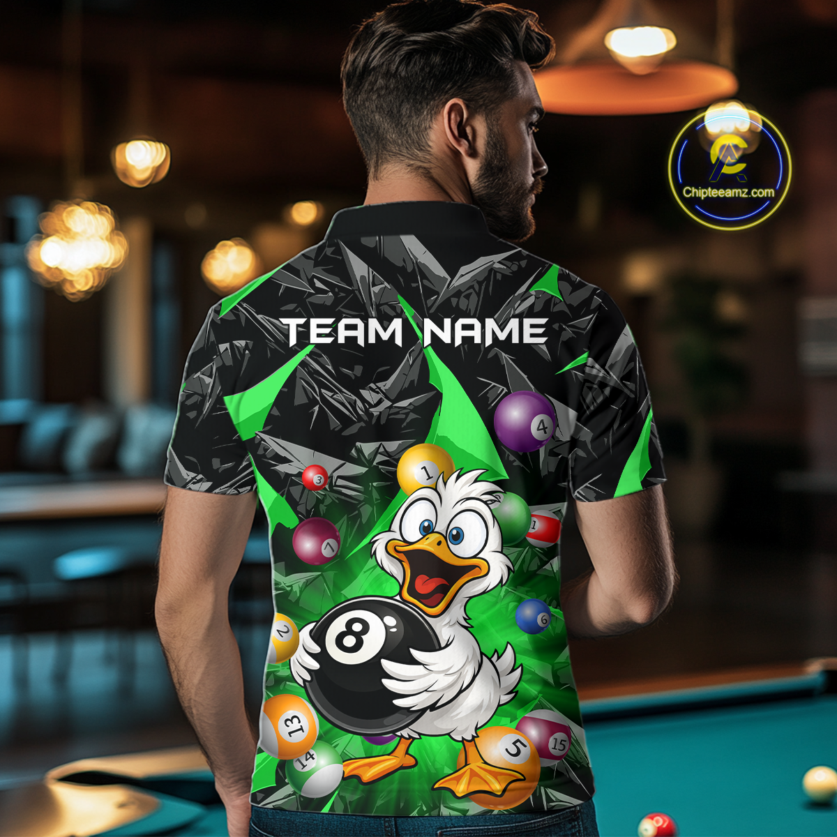 Custom Green Funny Duck 8 Ball Pool Shirts Billiard Shirt for Men Billiard Team Jersey League NNT172