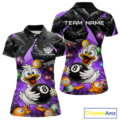 Custom Purple Funny Duck 8 Ball Pool Shirts Billiard Shirt for Women Billiard Team Jersey League NNT172