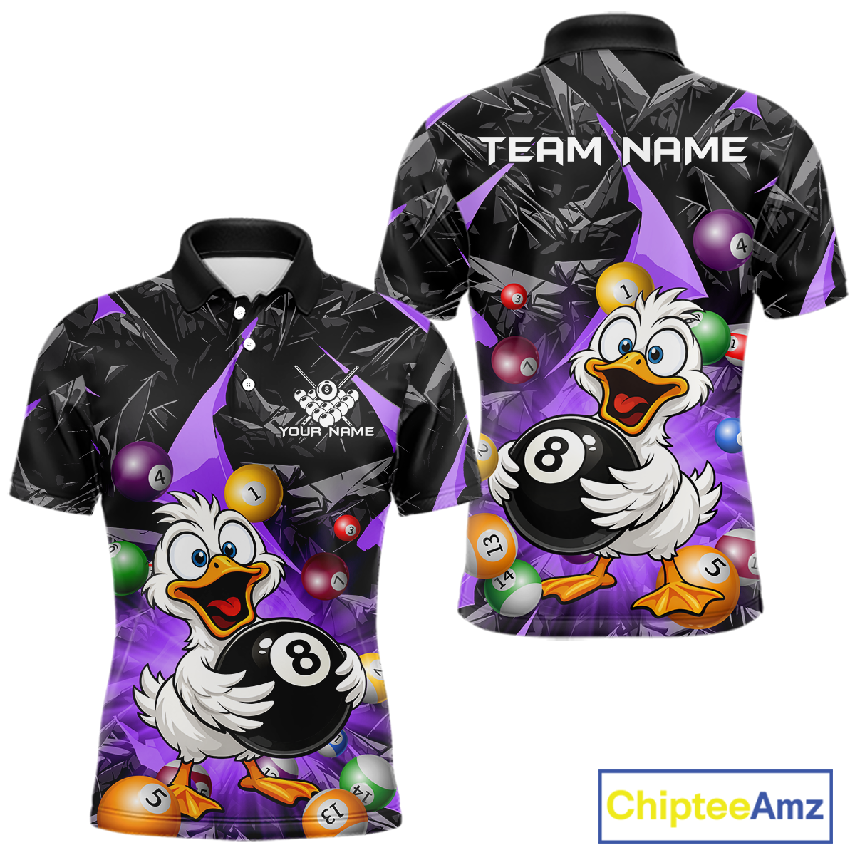 Custom Purple Funny Duck 8 Ball Pool Shirts Billiard Shirt for Men Billiard Team Jersey League NNT172