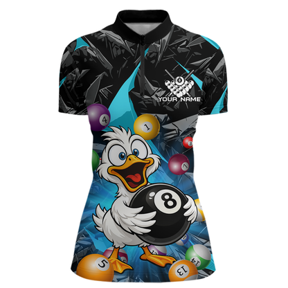 Custom Turquoise Funny Duck 8 Ball Pool Shirts Billiard Shirt for Women Billiard Team Jersey League NNT172