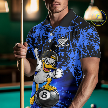 Custom Blue Funny Duck Billiard Shirt for Men Billiard Team Jersey League 8 Ball Pool Shirts NNT171