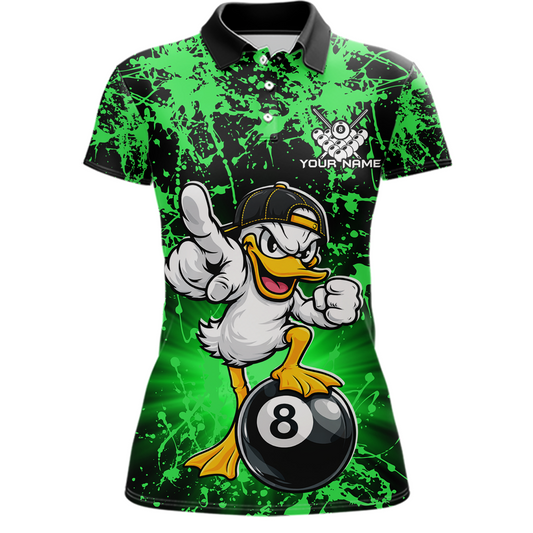 Custom Green Funny Duck Billiard Shirt for Women Billiard Team Jersey League 8 Ball Pool Shirts NNT171