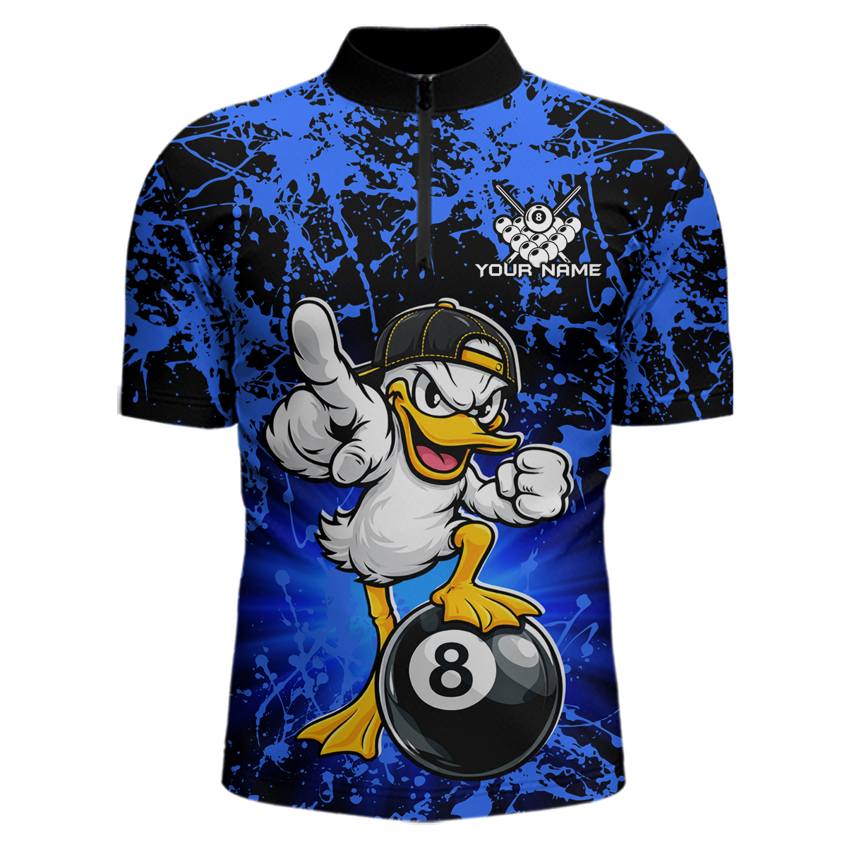 Custom Blue Funny Duck Billiard Shirt for Men Billiard Team Jersey League 8 Ball Pool Shirts NNT171