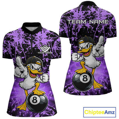 Custom Purple Funny Duck Billiard Shirt for Women Billiard Team Jersey League 8 Ball Pool Shirts NNT171