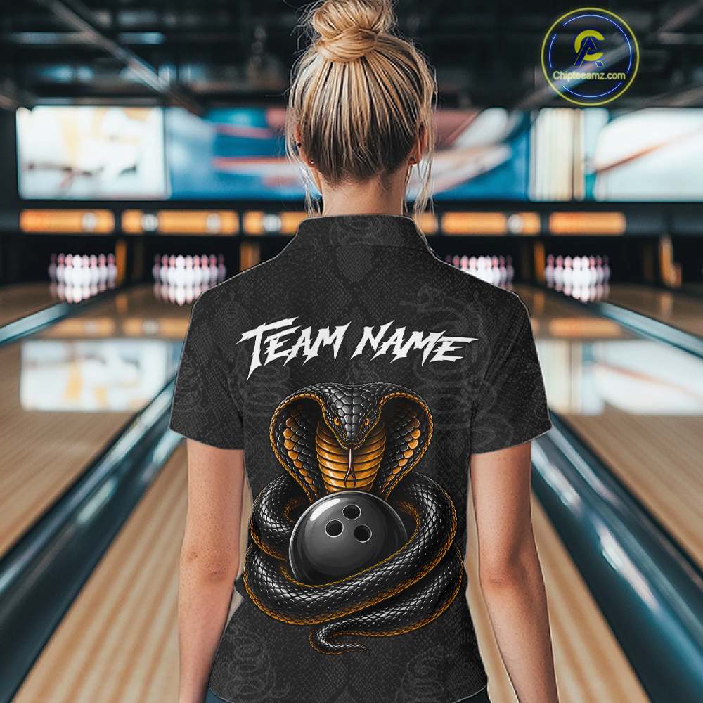 Custom Black Cobra Snake Bowling Jersey for Women Bowling Team Shirts Bowling League HNT309