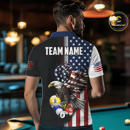 American Flag Eagle 9 Ball Custom Billiard Shirts for Men Billiard Team Jerseys Billiard League NNT284