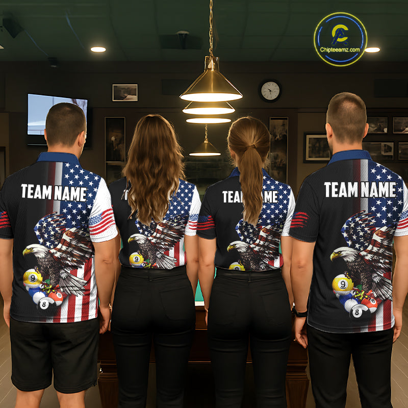American Flag Eagle 9 Ball Custom Billiard Shirts for Men Billiard Team Jerseys Billiard League NNT284