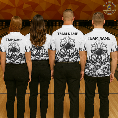Custom Skull Flame Bowling Jersey for Women Bowling Team Shirts Bowling League Polo & 1/4 Zip HNT305