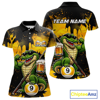 Custom Beer Alligator 9 Ball Billiard Shirts for Women Billiard Team Jerseys Billiard League Polo & 1/4 Zip NNT289