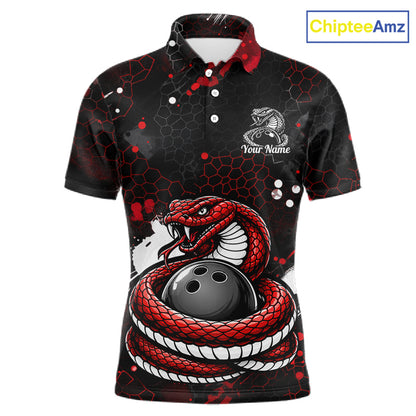 Custom Red Snake Bowling Jersey for Men Bowling Team Shirts Bowling League Polo & 1/4 Zip HNT490