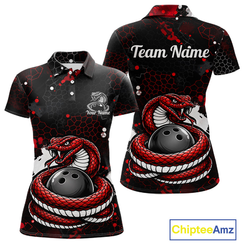 Custom Red Snake Bowling Jersey for Women Bowling Team Shirts Bowling League Polo & 1/4 Zip HNT490