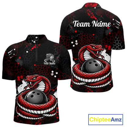Custom Red Snake Bowling Jersey for Men Bowling Team Shirts Bowling League Polo & 1/4 Zip HNT490