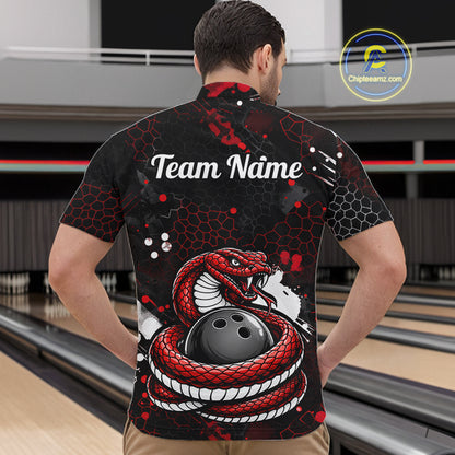 Custom Red Snake Bowling Jersey for Men Bowling Team Shirts Bowling League Polo & 1/4 Zip HNT490