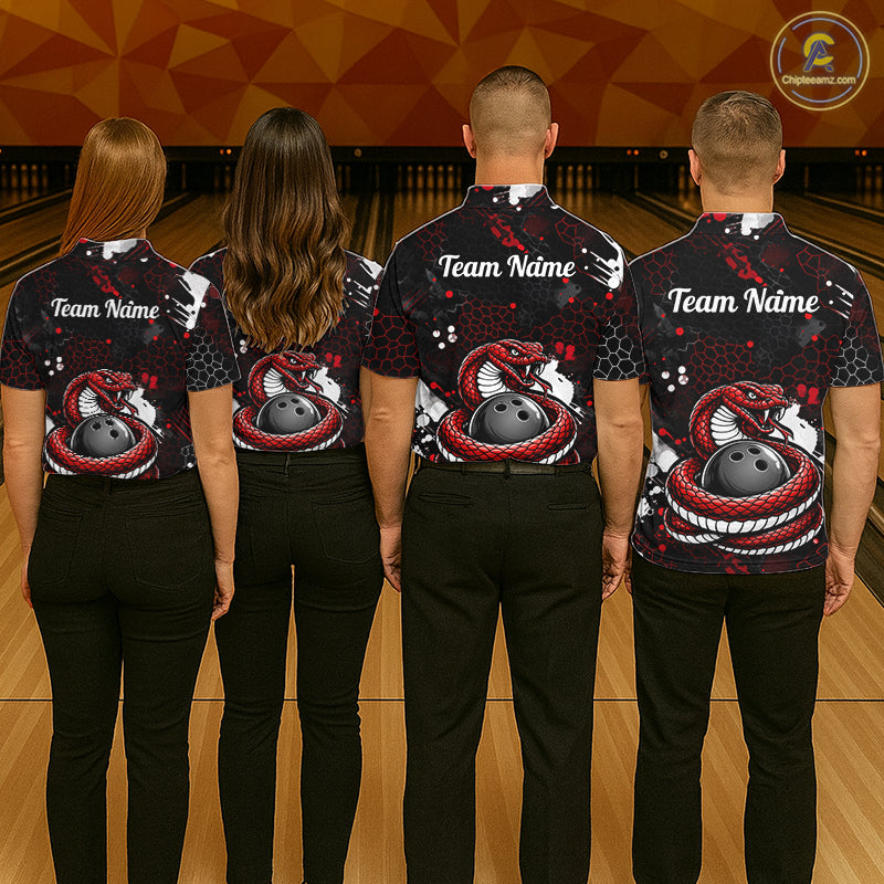 Custom Red Snake Bowling Jersey for Women Bowling Team Shirts Bowling League Polo & 1/4 Zip HNT490
