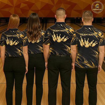 Custom Black Gold Bowling Jersey for Women Bowling Team Shirts Bowling League Polo & 1/4 Zip HNT491