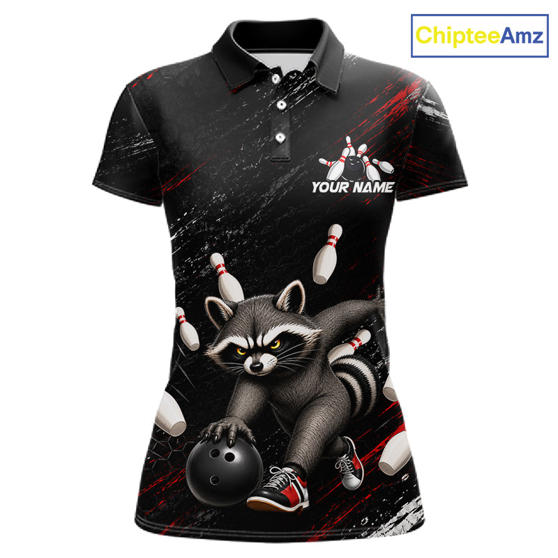 Funny Raccoon Custom Bowling Jersey for Women Bowling Team Shirts Bowling League Polo & 1/4 Zip HNT492