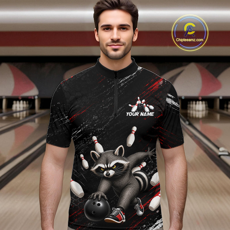 Funny Raccoon Custom Bowling Jersey for Men Bowling Team Shirts Bowling League Polo & 1/4 Zip HNT492