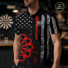 Load image into Gallery viewer, Custom Red US Flag Darts Shirt for Men Darts Team Jerseys Dart Tournament Polo &amp; 1/4 Zip NNT116