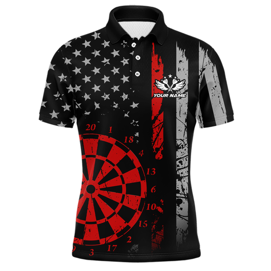 Custom Red US Flag Darts Shirt for Men Darts Team Jerseys Dart Tournament Polo & 1/4 Zip NNT116