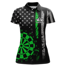 Load image into Gallery viewer, Custom Green US Flag Darts Shirt for Women Darts Team Jerseys Dart Tournament Polo &amp; 1/4 Zip NNT116