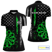 Load image into Gallery viewer, Custom Green US Flag Darts Shirt for Women Darts Team Jerseys Dart Tournament Polo &amp; 1/4 Zip NNT116