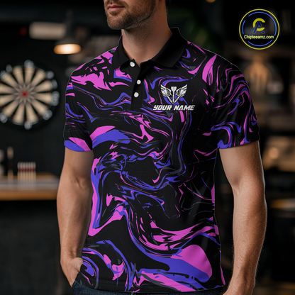 Pink-Purple Pattern Darts Team Jerseys Dart Shirts For Men Dart Tournament Polo & 1/4 Zip NNT119