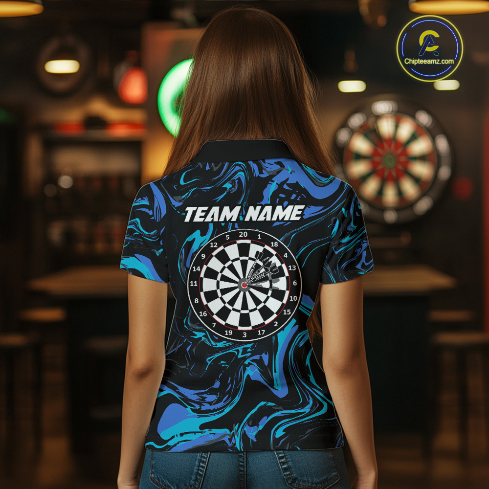 Teal-Turquoise Pattern Darts Team Jerseys Dart Shirts For Women Dart Tournament Polo & 1/4 Zip NNT119