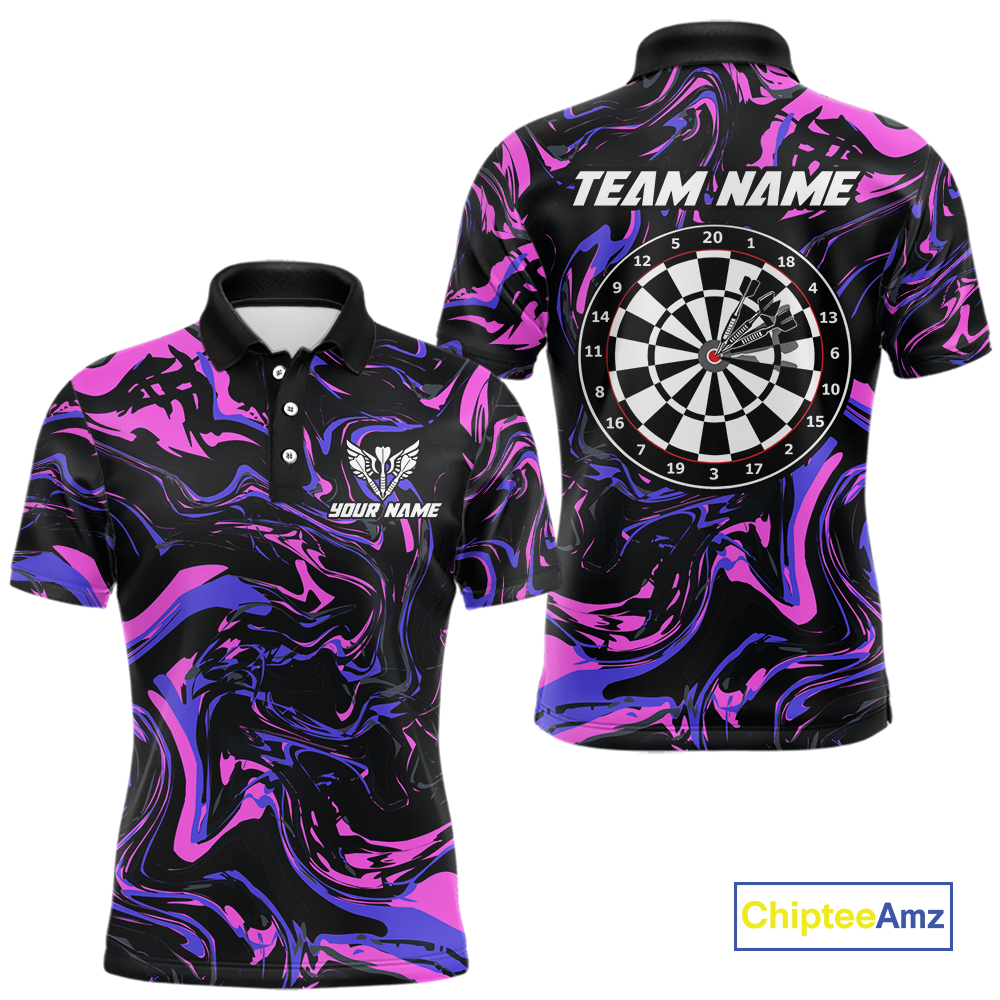 Pink-Purple Pattern Darts Team Jerseys Dart Shirts For Men Dart Tournament Polo & 1/4 Zip NNT119