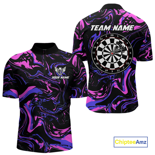 Pink-Purple Pattern Darts Team Jerseys Dart Shirts For Men Dart Tournament Polo & 1/4 Zip NNT119