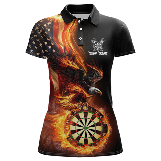 Custom Flame US Flag Eagle Darts Shirt for Women Darts Team Jerseys Dart Tournament Polo & 1/4 Zip NNT112