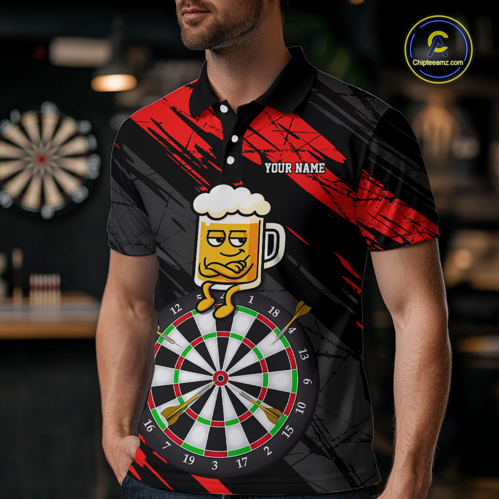 Custom Red Funny Beer Darts Board Dart Shirts For Men Darts Team Jerseys Dart Tournament NNT120