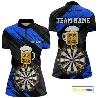 Custom Blue Funny Beer Darts Board Dart Shirts For Women Darts Team Jerseys Dart Tournament NNT120