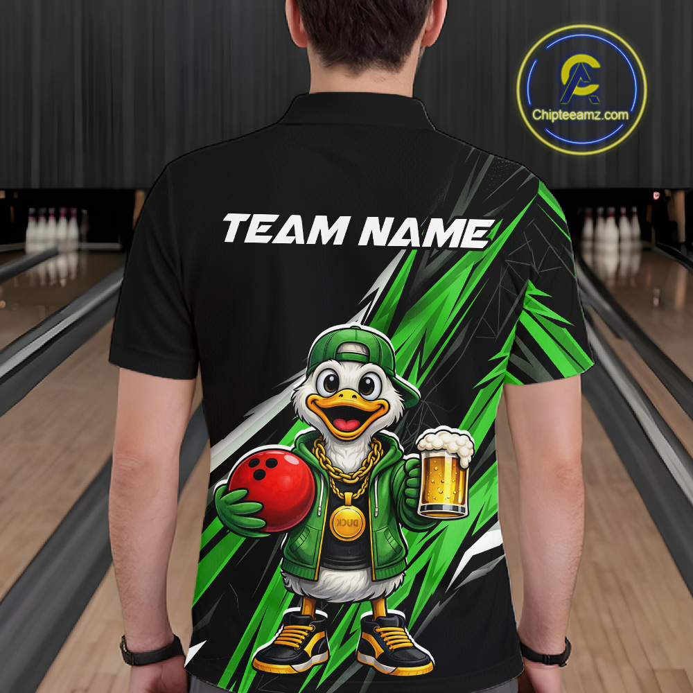 Custom Green Beer Duck Bowling Shirt for Men Duck Funny Beer Bowling Team Jersey HNT276