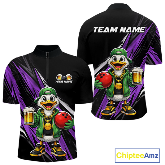 Custom Purple Beer Duck Bowling Shirt for Men Duck Funny Beer Bowling Team Jersey HNT276