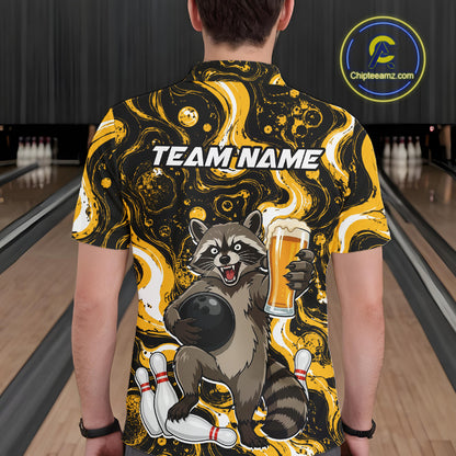 Custom Beer Raccoon Bowling Shirt for Men Bowling Polo & 1/4 Zip Bowling Team Shirts HNT311