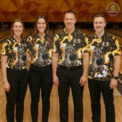Custom Beer Raccoon Bowling Shirt for Men Bowling Polo & 1/4 Zip Bowling Team Shirts HNT311