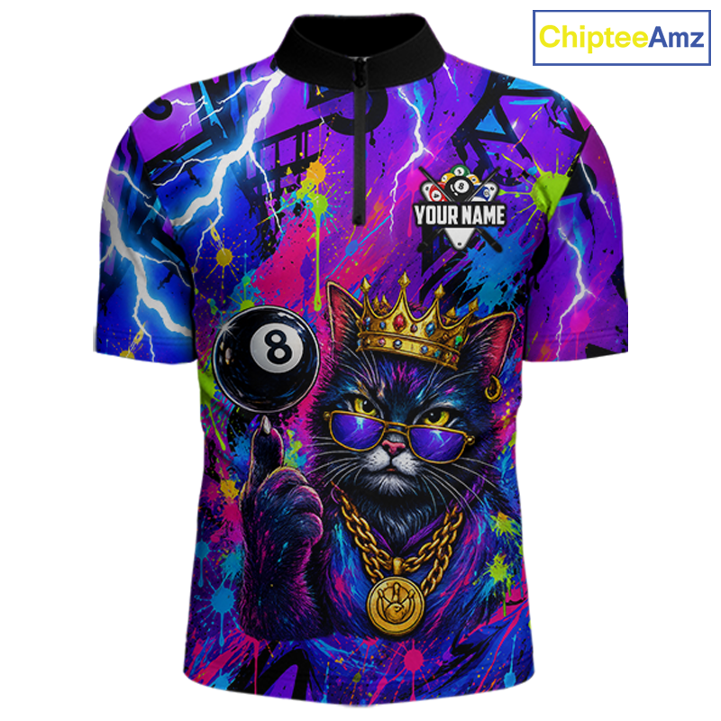 Custom Funny Crown Cat 8 Ball Billiard Shirts for Men Billiard Team Jerseys Billiard League NNT249