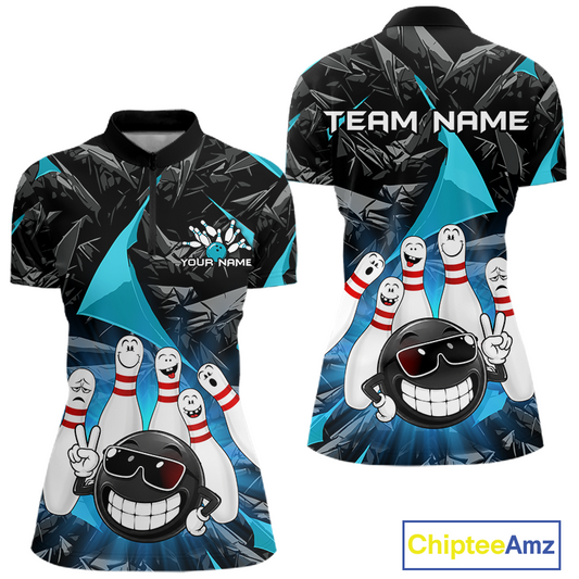 Custom Turquoise Funny Bowling Jersey for Women Bowling Team Shirts Bowling League HNT431