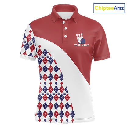 Custom Red White Argyle Pattern Bowling Jersey for Men Bowling Team Shirts Polo & 1/4 Zip HNT499