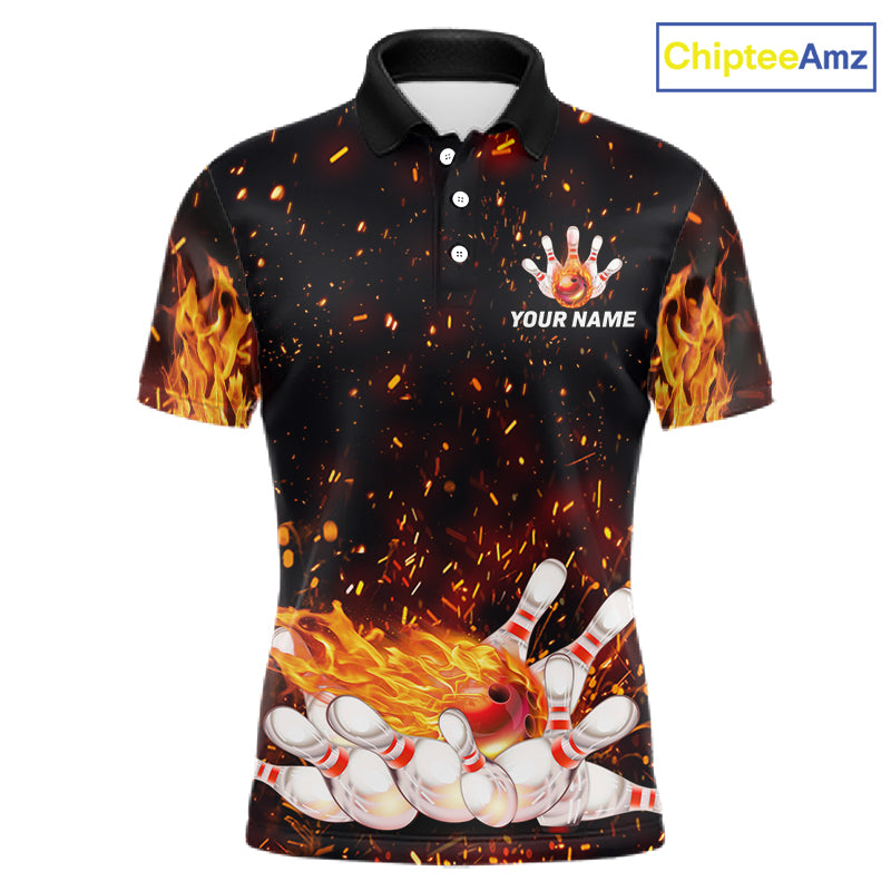 Custom Orange Flame Bowling Jersey for Men Bowling Team Shirts Bowling League Polo & 1/4 Zip HNT498