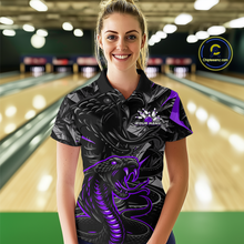 Load image into Gallery viewer, Custom Purple Cobra Snake Bowling Jersey for Women Bowling Team Shirts Polo &amp; 1/4 Zip HNT137