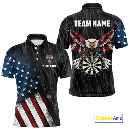 Custom US Flag Eagle Dart Shirts for Men Darts Team Jerseys Dart Tournament Polo & 1/4 Zip NNT142