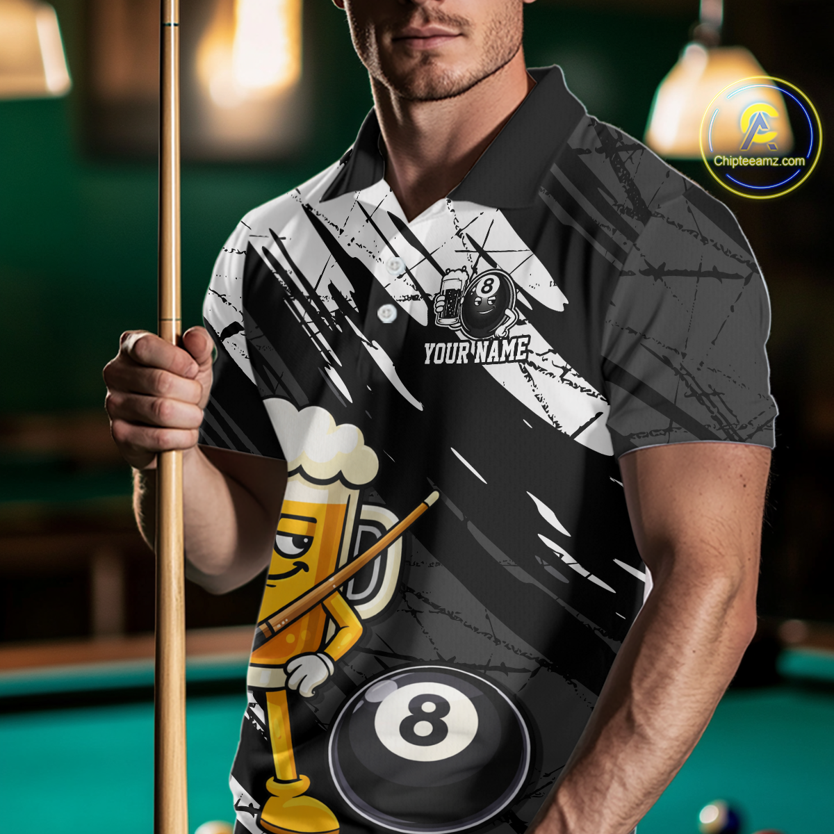 Custom Funny Black Beer 8 Ball Pool Men Billiard Polo & 1/4 Zip, Billiard Shirt, Billiard Team Jerseys NNT146