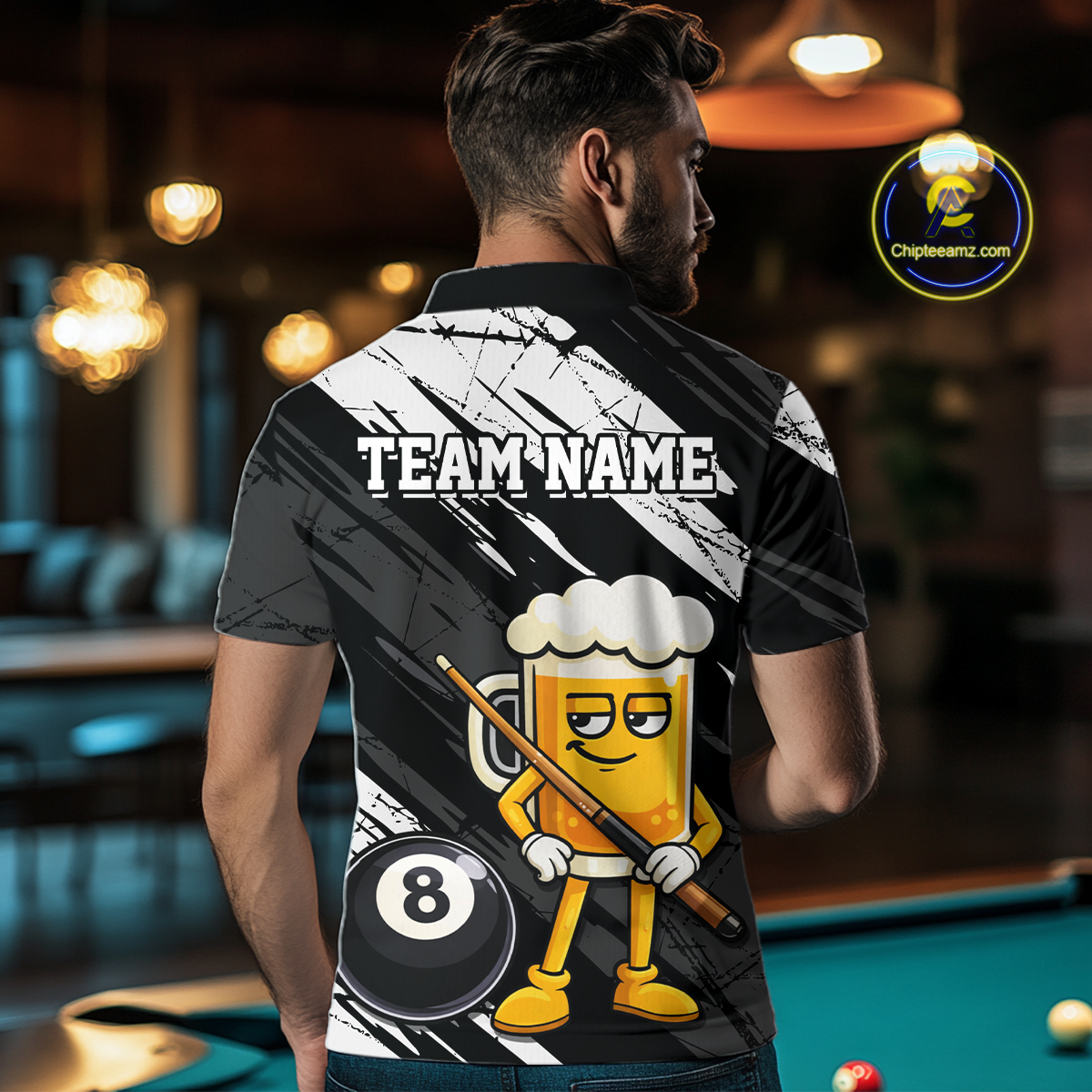 Custom Funny Black Beer 8 Ball Pool Men Billiard Polo & 1/4 Zip, Billiard Shirt, Billiard Team Jerseys NNT146