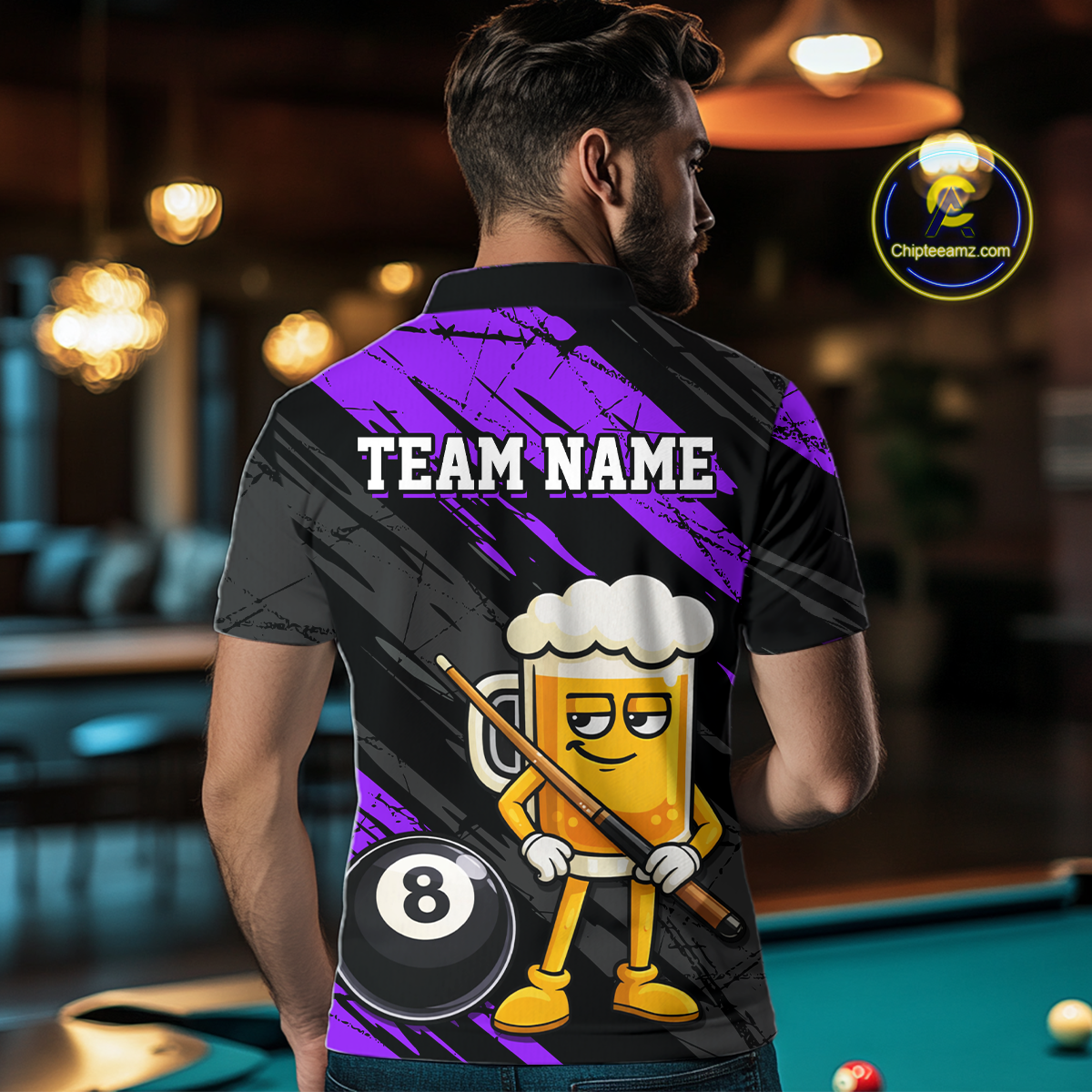 Custom Funny Purple Beer 8 Ball Pool Men Billiard Polo & 1/4 Zip, Billiard Shirt, Billiard Team Jerseys NNT146