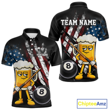 Load image into Gallery viewer, Custom Funny US Flag Beer 8 Ball Pool Men Billiard Polo &amp; 1/4 Zip, Billiard Shirt, Billiard Team Jerseys NNT146